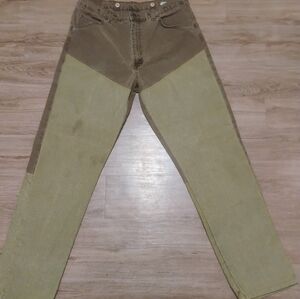 Vtg Wrangler Rugged Wear Double Knee Work Brush Hunting Denim Jeans USA - 38x34